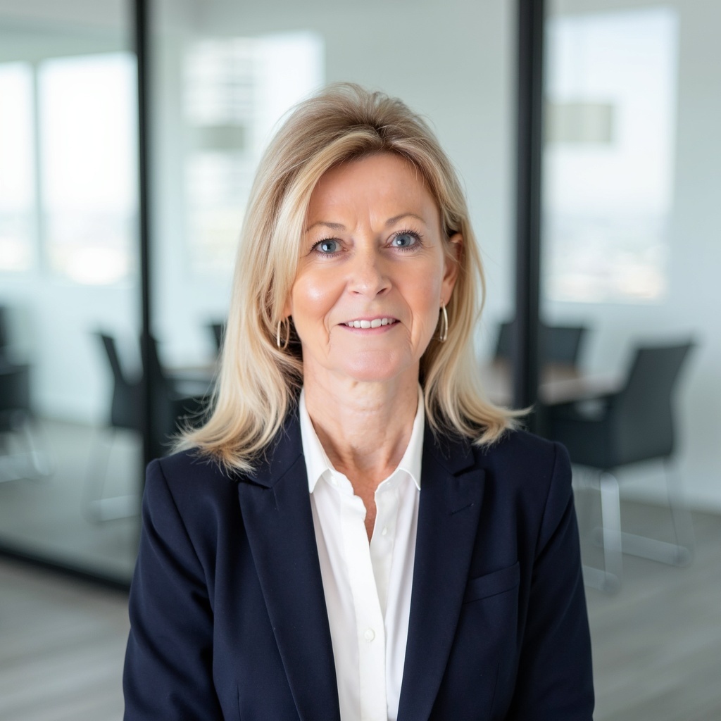 Linda Robertson medical recruiter studio headshot bright background